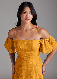 Azazie Sue Bridesmaid Dresses Butterscotch A-Line Off the Shoulder Floral Burnout Convertible Dress image2