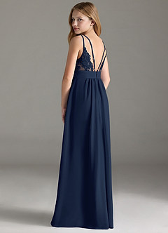 Azazie Maren Allure Junior Dark Navy A-Line Lace Chiffon Dress image2