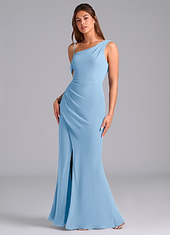 Azazie Madelyn Jurken voor bruidsmeisjes Converteerbaar Jurk van Chiffon met Zeemeermin One-Shoulder Poederblauw image5