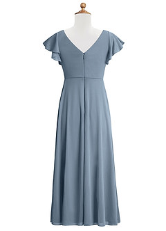 Azazie Omari Junior Dusty Blue A-Line Pleated Mesh Dress image2