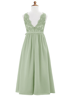 Azazie Elly Junior Abito A-Line in Chiffon Pizzo Verde Salvia image7