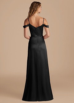 Azazie Ocean Bridesmaid Dresses Black A-Line Off the Shoulder Metallic Satin Dress image2