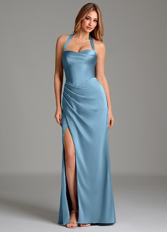 Azazie Serenity Brautjungfernkleider Meerjungfrau-Linie Herzausschnitt Stretch-Satin Kleid Stahlblau image3