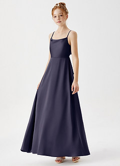 Azazie Shale Junior Stormy A-Line Stretch Satin Dress image2