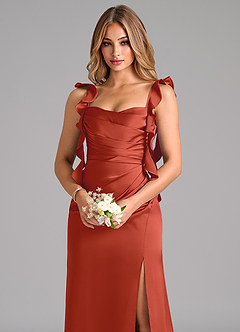 Azazie Jessamine Brautjungfernkleider A-Linie Korsett Stretch-Satin Kleid Rost image7