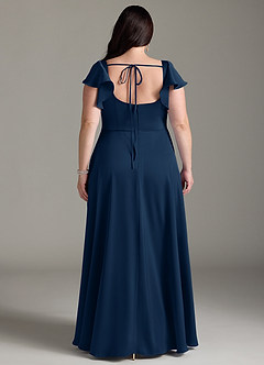 Azazie Bondi Bridesmaid Dresses Dark Navy A-Line Bow Stretch Satin Dress image8