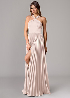 Azazie Afra Bridesmaid Dresses Blushing Pink A-Line Pleated Stretch Satin Dress image3