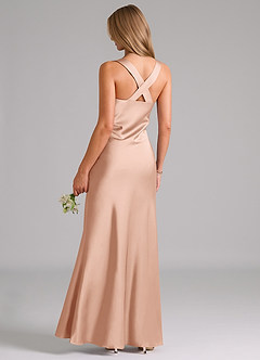 Azazie Kamila Robes de demoiselle d'honneur Robe Trapèze en Satin extensible Plissée Or Rose image2