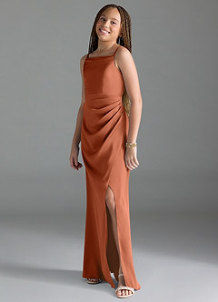 Azazie Leonis Junior Cedar Rose A-Line Pleated Stretch Satin Dress image4