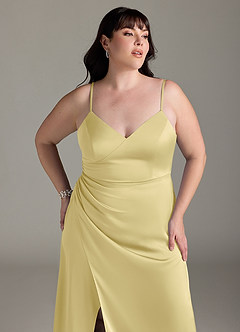 Azazie Marchella Bridesmaid Dresses Lemon Sorbet A-Line Corset Stretch Satin Dress image11