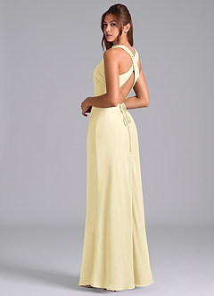Azazie Evadne Bridesmaid Dresses Lemon Sorbet Sheath Pleated Chiffon Dress image2
