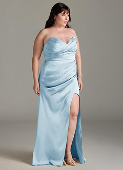 Azazie Yola Robes de demoiselle d'honneur Robe Fourreau Convertible en Satin extensible Plissee mit V-Ausschnitt Bleu Ciel image12