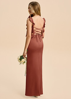 Azazie Jessamine Junior Auburn A-Line Ruched Stretch Satin Dress image4