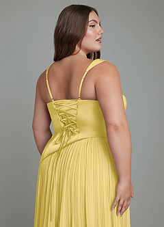 Azazie Stephanie Bridesmaid Dresses Canary A-Line Pleated Stretch Satin Dress image6