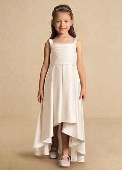 Azazie Kat Flower Girl Dresses White Alabaster A-Line Pleated Matte Satin Dress image5