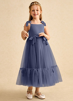 Azazie Jaci vestidos de niña de las flores Vestido de Tormenta de Gasa de Corte En A con Tirante Espagueti image3