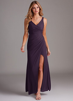 Azazie Leandra Bridesmaid Dresses Plum Mermaid V-Neck Pleated Mesh Dress image5
