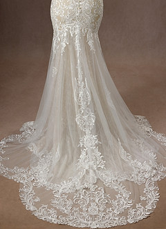 Azazie Camlynn Wedding Dresses Diamond White Champagne Mermaid V-Neck Sequins Tulle Dress image6