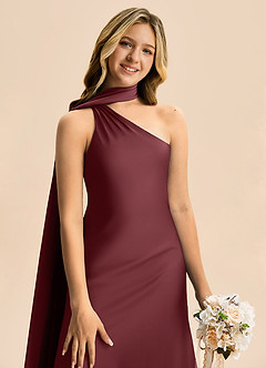 Azazie Briony Junior Etui Plissee Stretch-Satin Kleid Cabernetrot image6