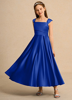 Azazie Bundle Girls Formal Flower Girl Dresses Royal Blue A-Line Pleated Matte Satin Dress image6