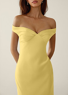 Gwendonme Pastel Yellow Satin Crystal Linen Prom Dress image5