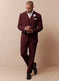 front Savile Burgundy Wool Blend 3-Piece Suit