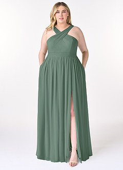 Azazie Elvira Bridesmaid Dresses Eucalyptus A-Line Pleated Chiffon Dress image7