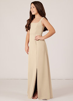 Azazie Renee Junior Abito A-Line in Chiffon Spacco Laterale Champagne image3