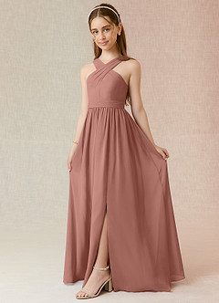 Azazie Jiya Junior Cedar Rose A-Line Pleated Chiffon Dress image1