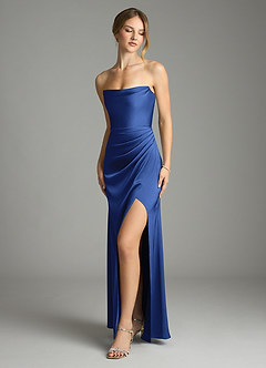 Azazie Leonis Bridesmaid Dresses Royal Blue Mermaid Pleated Stretch Satin Convertible Dress image1