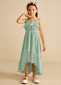 Azazie Karmen Flower Girl Dresses Agave A-Line Ruched Chiffon Dress image4