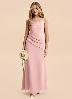 Azazie Nettie Junior Powder Pink A-Line Pleated Chiffon Dress image1