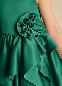 Azazie Hermia Flower Girl Dresses Emerald A-Line Sleeveless Matte Satin Dress image6