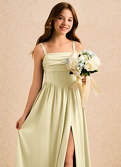 Azazie Maisie Girls Formal Flower Girl Dresses Lemon Sorbet A-Line Ruched Stretch Satin Dress image5