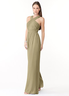 Azazie Berdie Abiti da Damigella Tuta in Chiffon con Scollo Halter Verde Muschio image3