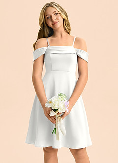 Azazie Anselie Junior Robe Trapèze en Satin extensible Épaules dénudées Blanc image3