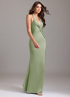Azazie Valerie Vestidos de damas de honor Vestido de Salvia Polvorienta de Satén Elástico de Corte Sirena con Plisado image4