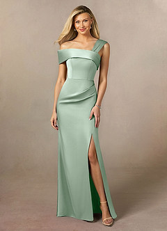 Azazie Laramie Mother of the Bride Dresses Agave Mermaid Pleated Stretch Satin Dress image1