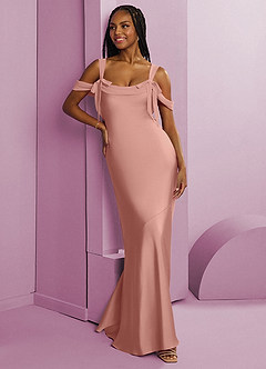 Barbie ♥ Azazie Bridesmaid Dresses Rosette Sheath Pleated Stretch Satin Dress image3