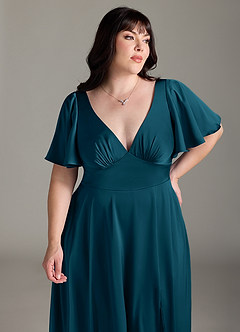 Azazie Kimber Brautjungfernkleider A-Linie Gestreift Stretch-Satin Kleid Tintenblau image11