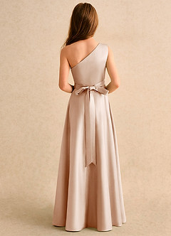 Azazie Puddles Girls Formal vestidos de niña de las flores Vestido de Rosa Inglesa de Satin Mate de Corte en A con Hombro unilateral image3