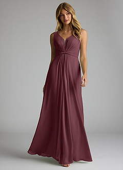 Azazie Gina Bridesmaid Dresses Sangria A-Line V-Neck Pleated Chiffon Dress image1