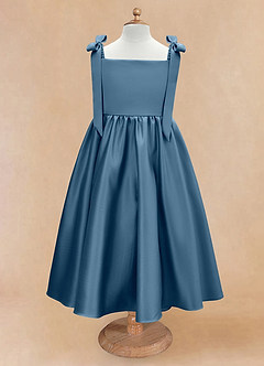 Azazie Chelsie Flower Girl Dresses Bermuda A-Line Bow Matte Satin Dress image5