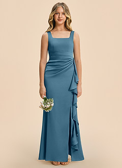 Azazie Adrienne Junior Bermuda Sheath Pleated Stretch Satin Dress image3