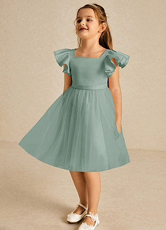 Azazie Kaeya Flower Girl Dresses Silver Sage A-Line Bow Tulle Dress image4