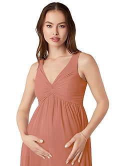 Azazie Yetta Brautjungfernkleider für Schwangere A-Linie V-Hals Versammelt Chiffon Bodenlänge Kleid image6