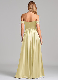 Azazie Raisa Jurken voor bruidsmeisjes Jurk van Stretch Satijn met A-Lijn Off the Shoulder Citroensorbet image5