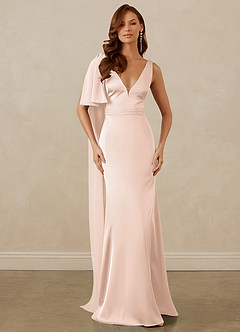 Christian Siriano Bridal for Azazie 1011 Bridesmaid Dresses Blushing Pink Mermaid Bow Stretch Satin Dress image1