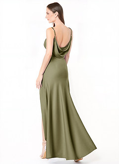 Azazie Alaija Robes de demoiselle d'honneur Robe Sirène en Satin extensible Fente Latérale Pistache image1