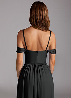 Azazie Calianna Bridesmaid Dresses Black A-Line Off the Shoulder Stretch Satin Convertible Dress image5